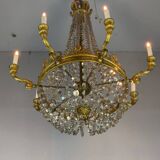 Empire style lustre with pearl beads in gilded bronze, circa 1880.