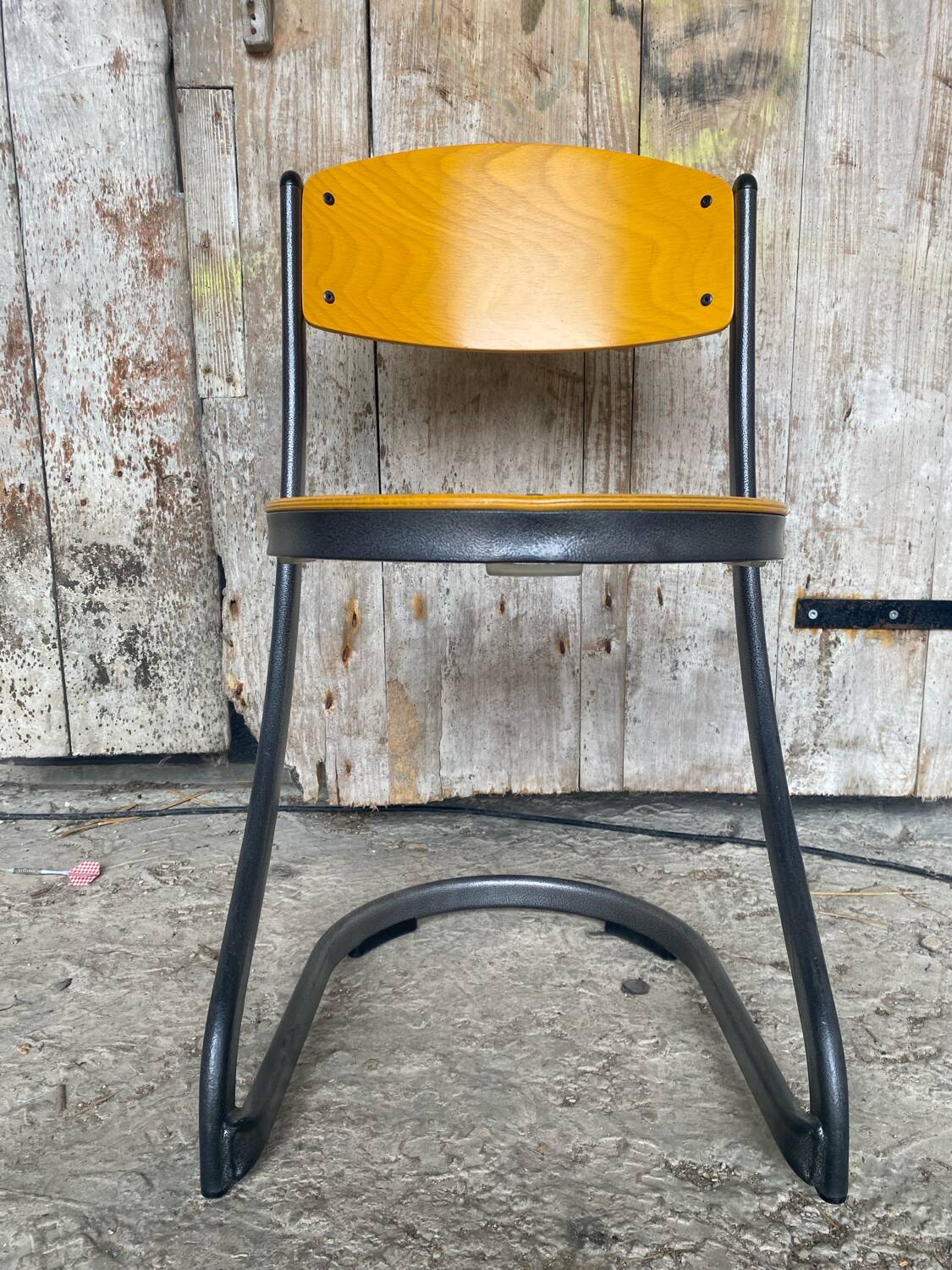 Antique Chair SOUVIGNET Model ELODIE Grey Metal & Wood Made In France