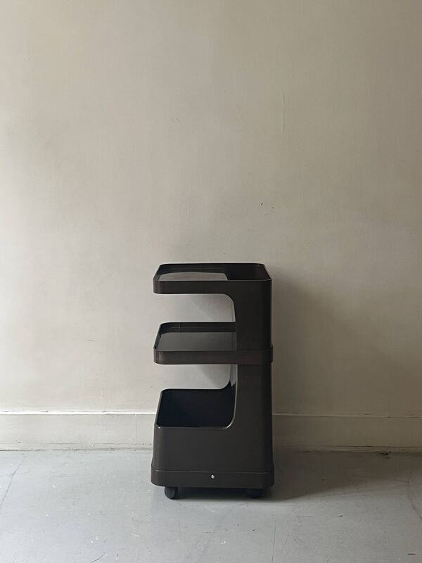 Desserte sur roulettes Prisunic en plastique marron chocolat, 1970