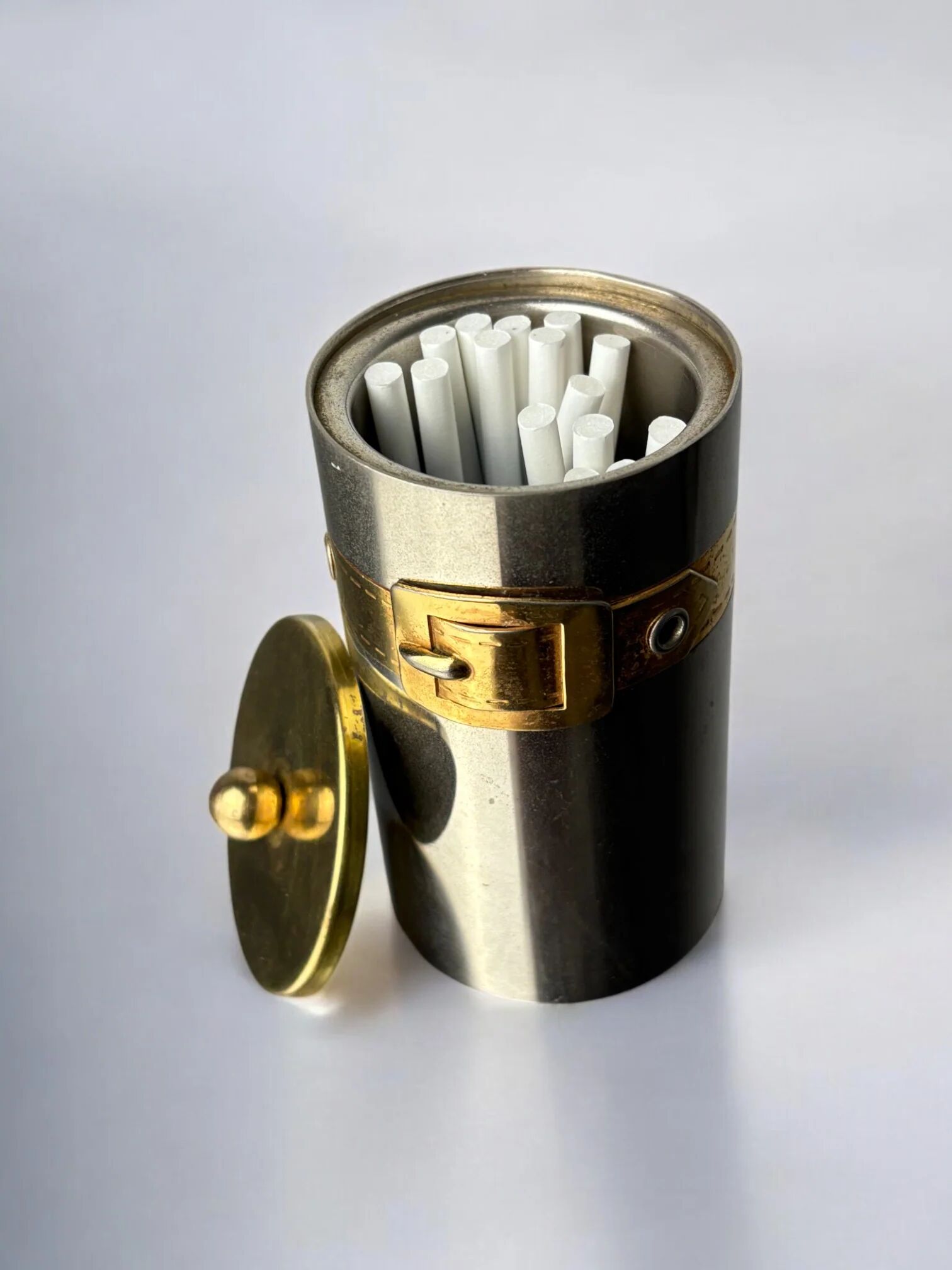 Maria Pergay's style belt buckle cigarette box, France, 1970s