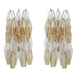 Pair of Mid-Century Italian Murano Glass Poliedri Sconces Amber and Clear