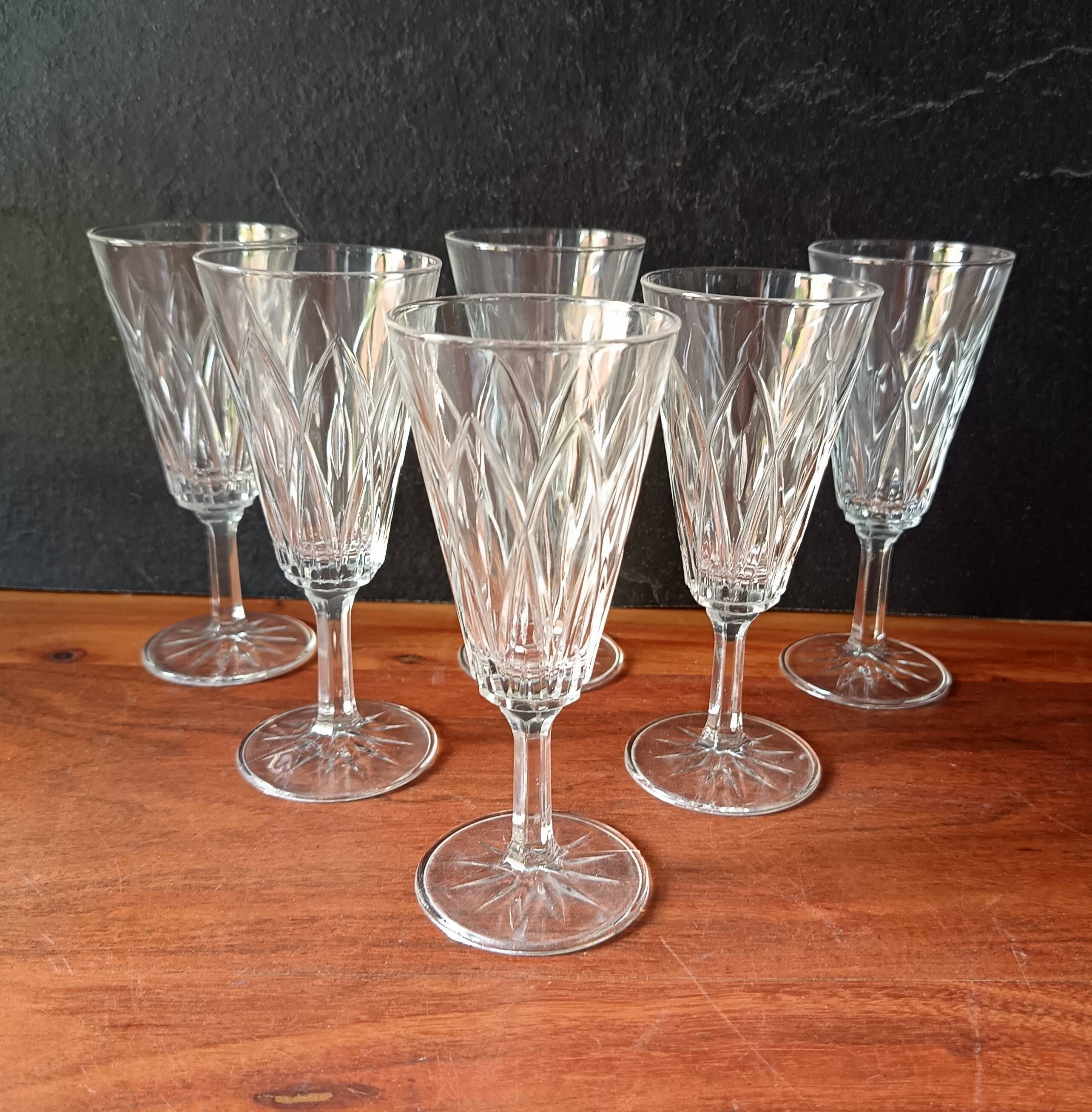 6 FLUTES champagne transparent glass vintage VMC Reims France