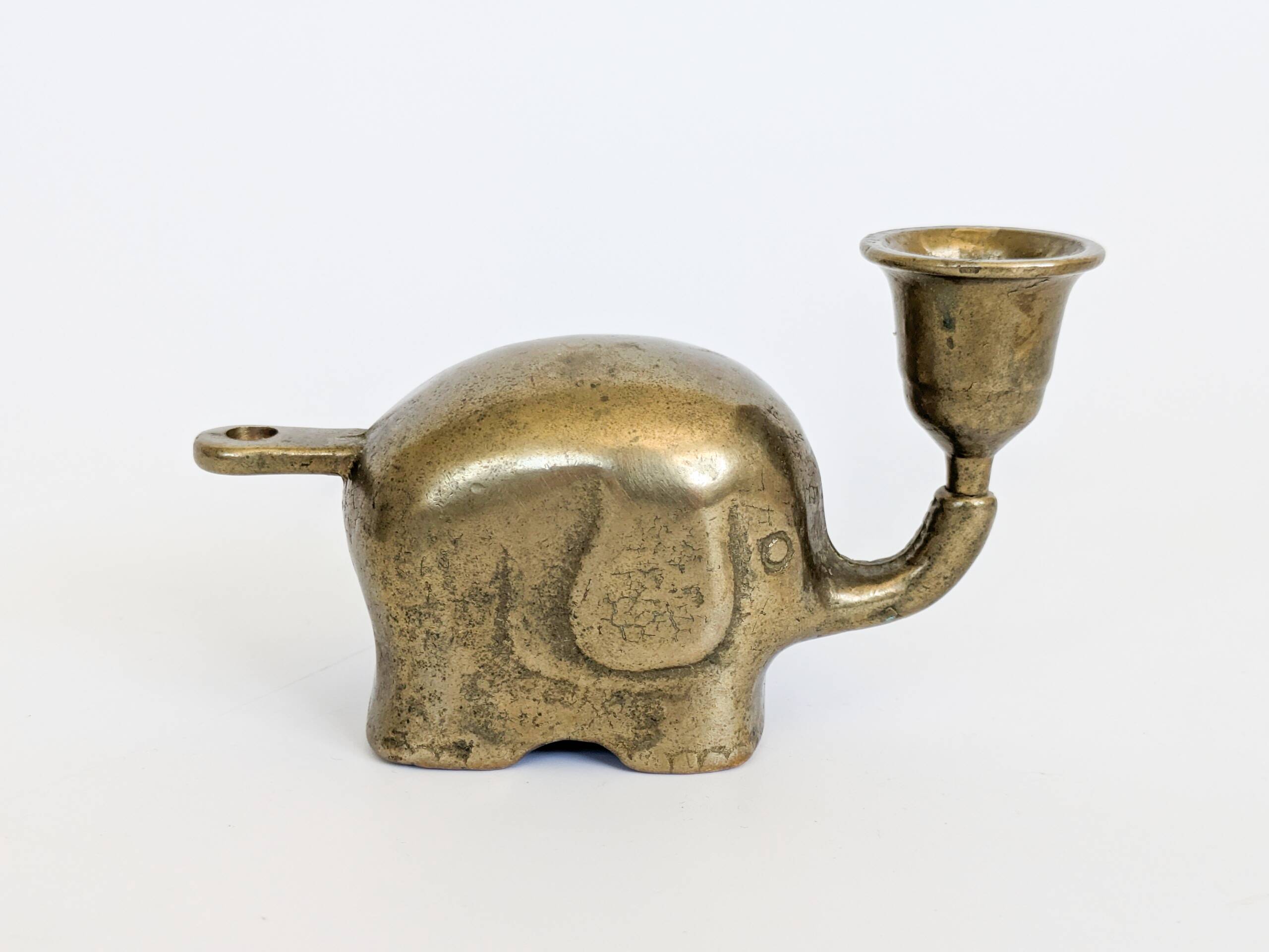 Vintage brass elephant figurine candle holder Haku mid-century