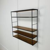 60s wall-mounted string shelf, wood and metal