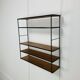 60s wall-mounted string shelf, wood and metal