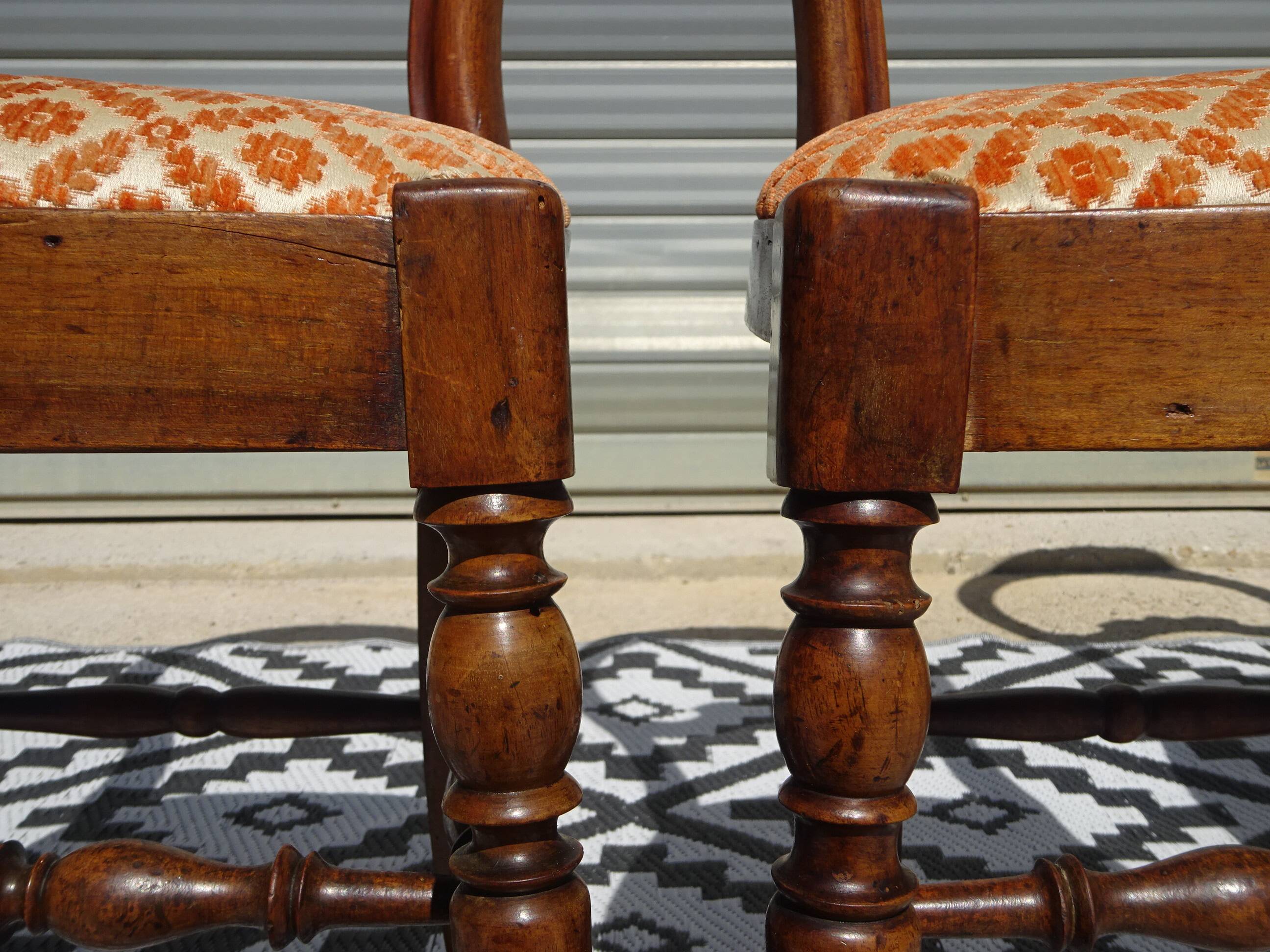 Antique Louis Philippe style chairs in walnut and velvet