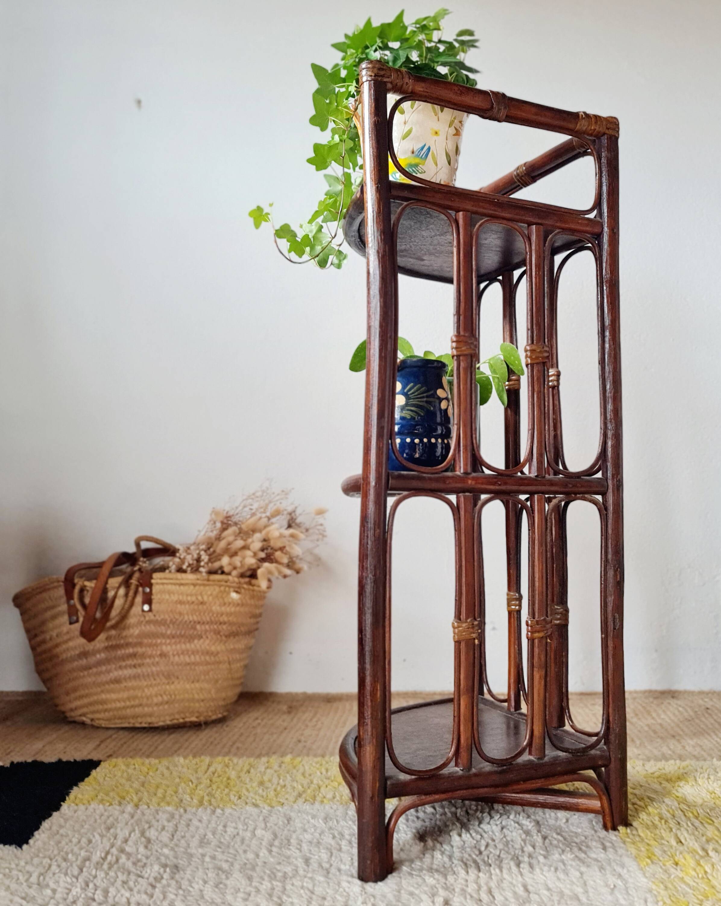 Vintage rattan corner shelf