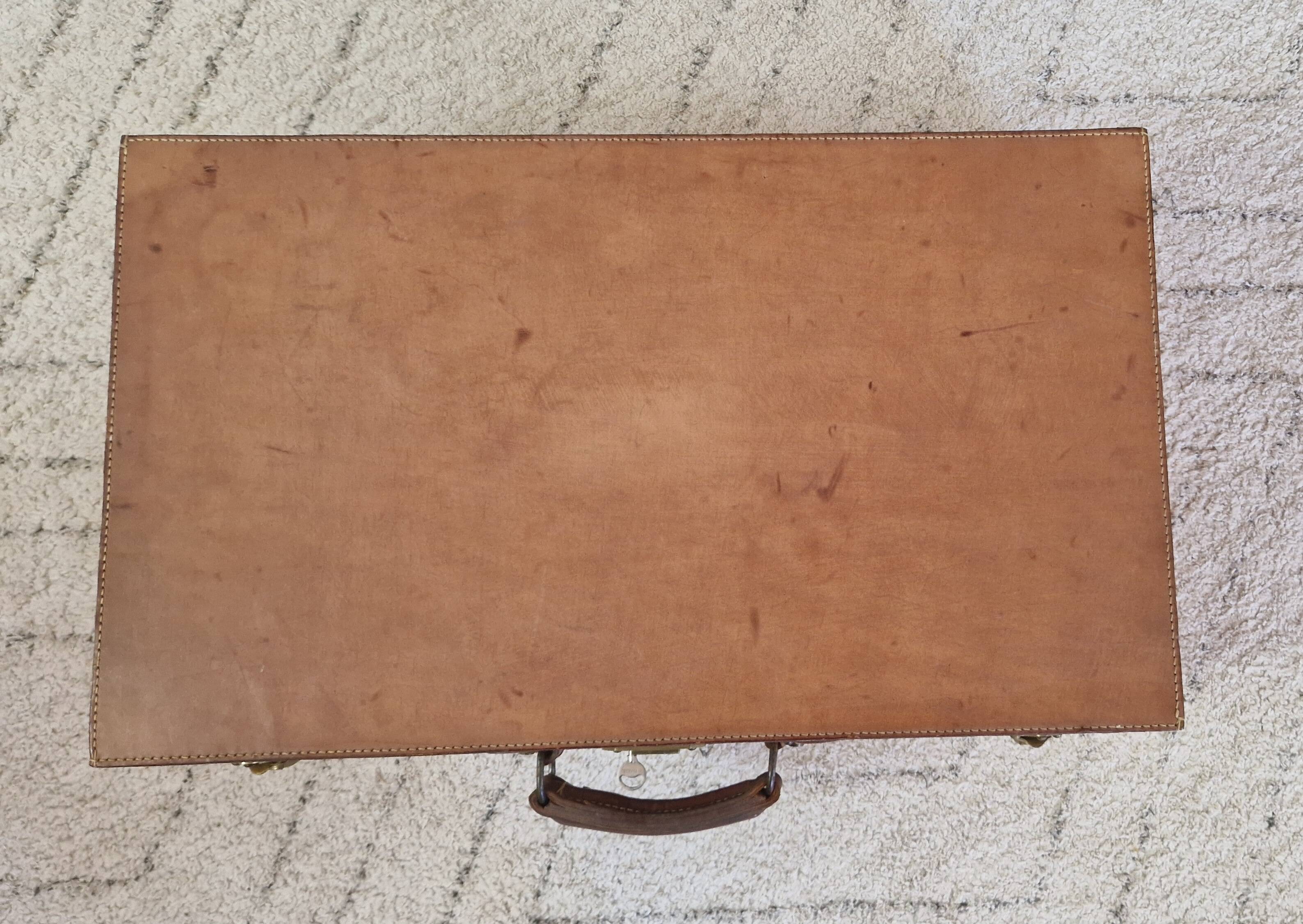 Antique leather and brass trunk/suitcase, high-end luggage circa 1930