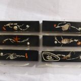 6 vintage knife holders, resin inclusion, shells.