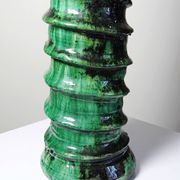 Large Tamegroute candlestick in green glazed terracotta, Morocco, 1960s-1970s.