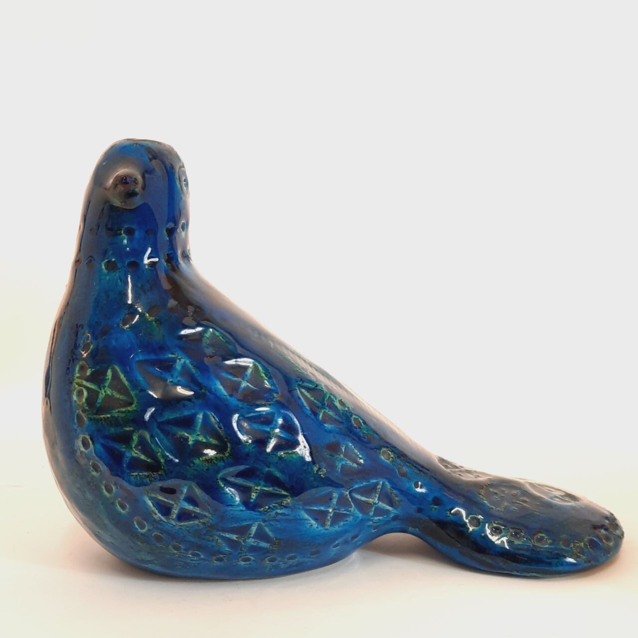 Vintage dove statue, Aldo Londi for Bitossi, Rimini blue series