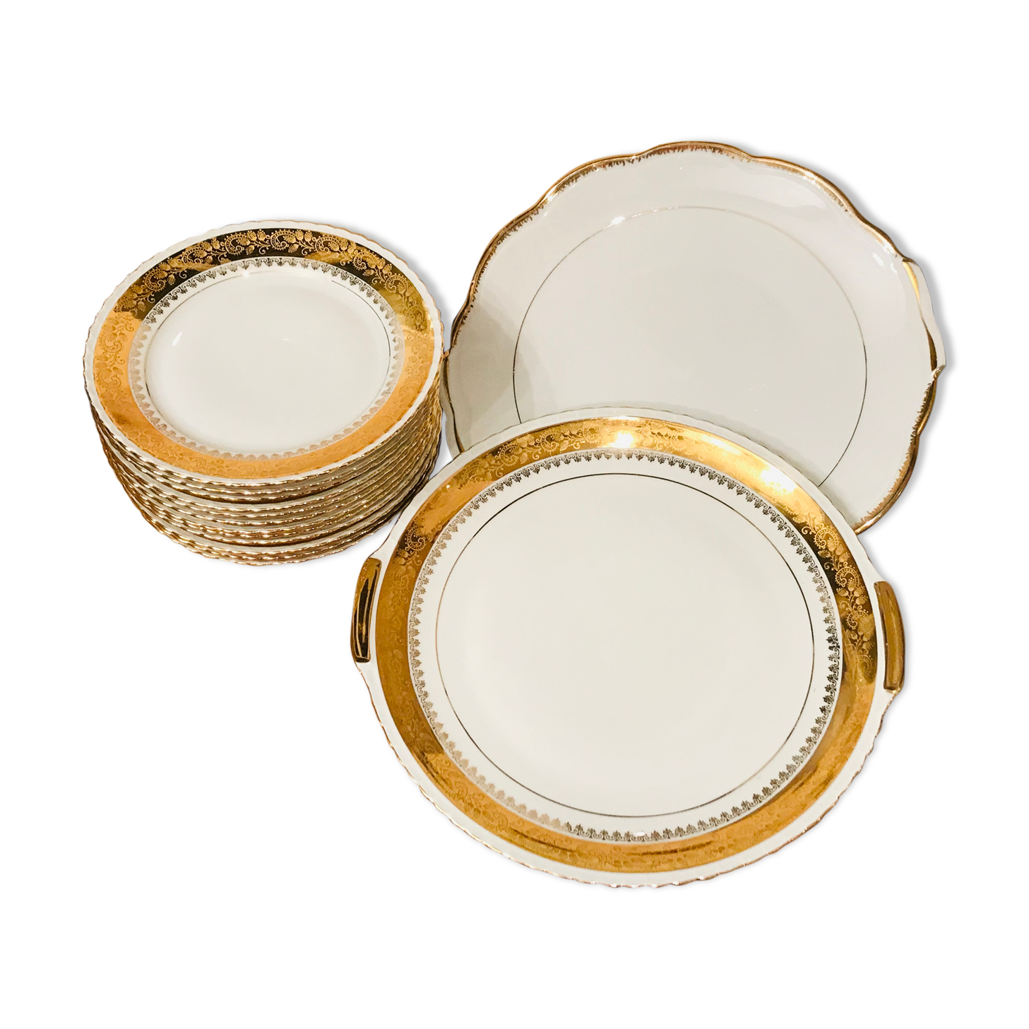 Service à dessert doré à l’or fin en porcelaine de Luxe Royal ADP