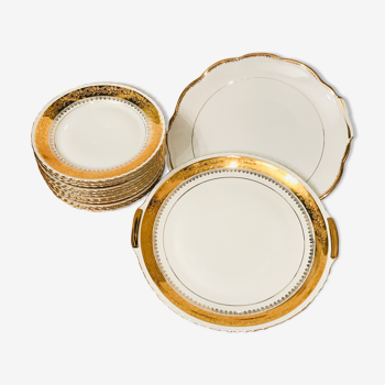 Service à dessert doré à l’or fin en porcelaine de Luxe Royal ADP