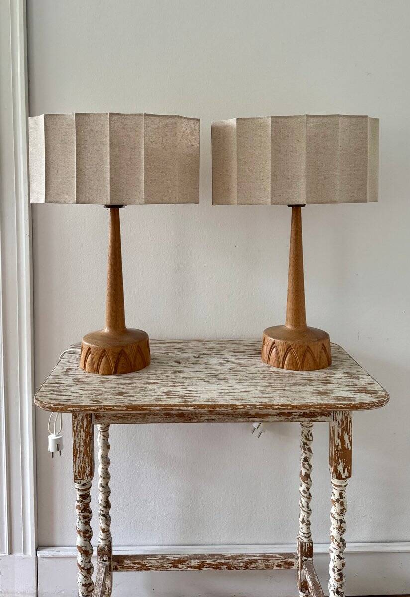 Oak table lamps by AB Stilarmatur Tranås, Sweden, 1960s, set of 2