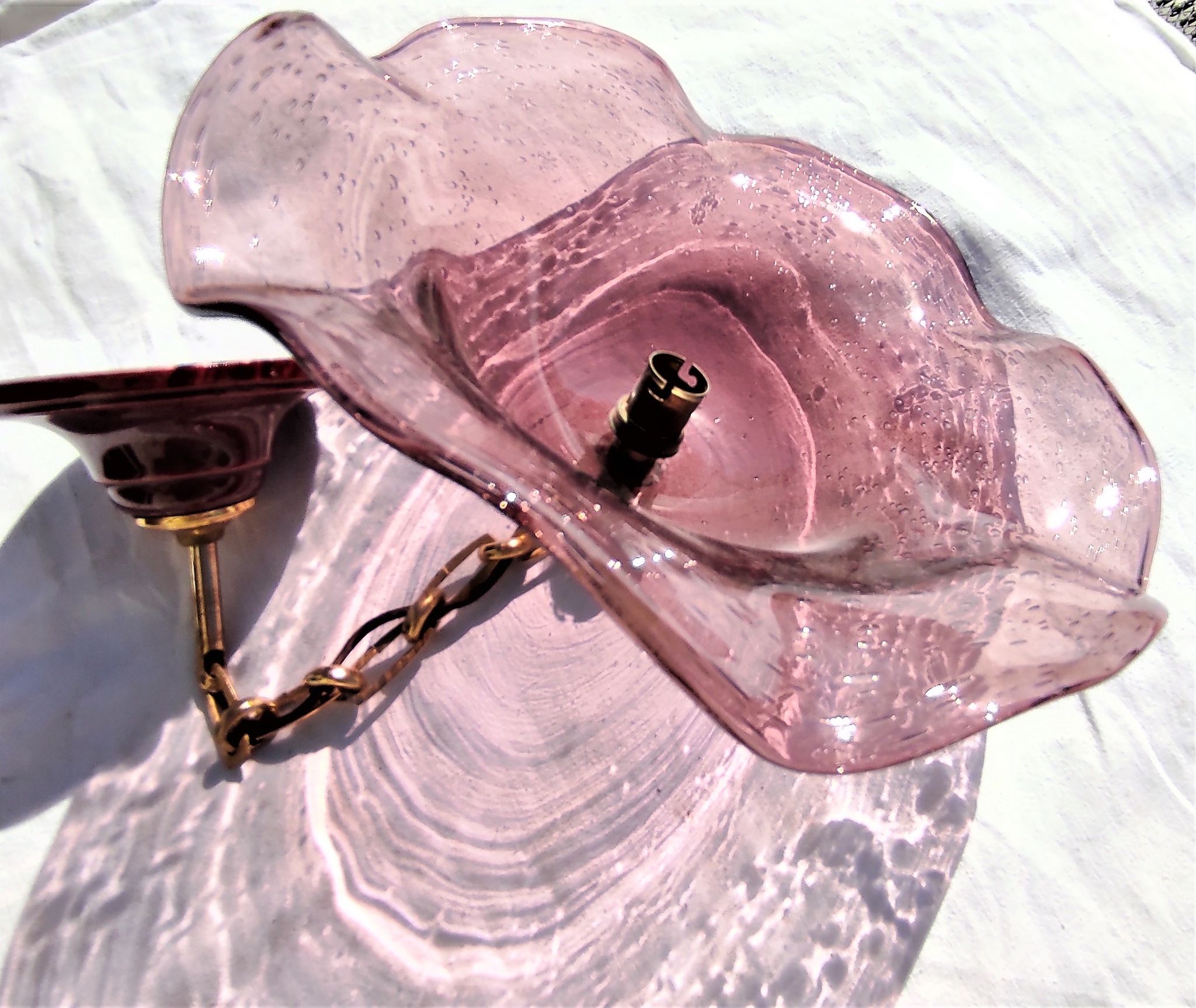 Bubble glass pendant light with engraved inscription of the town of Biot circa 1950