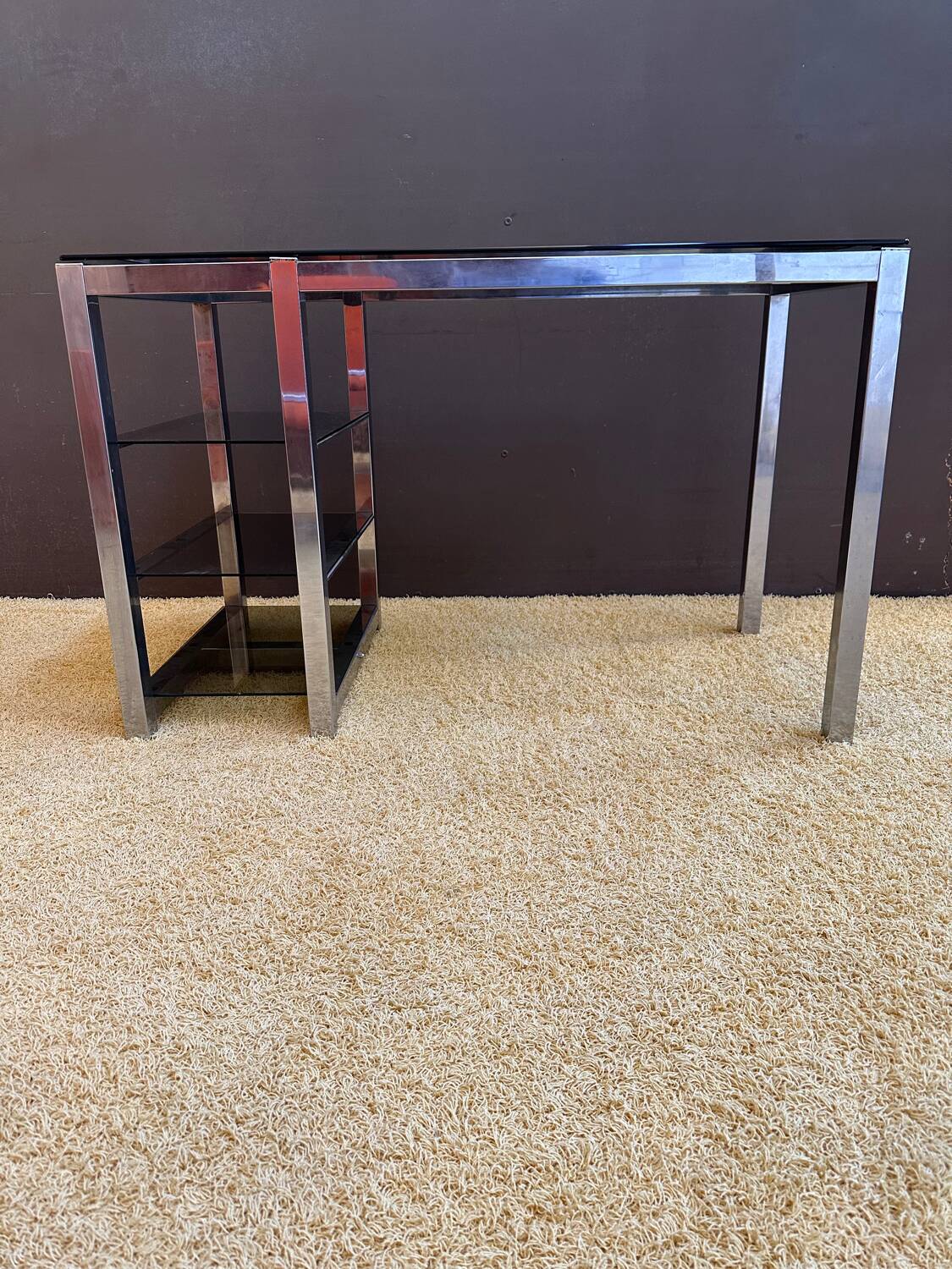 Metal and smoked glass desk