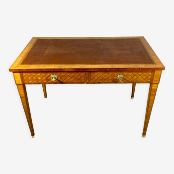 Louis XVI style desk in precious wood marquetry and gilded bronzes