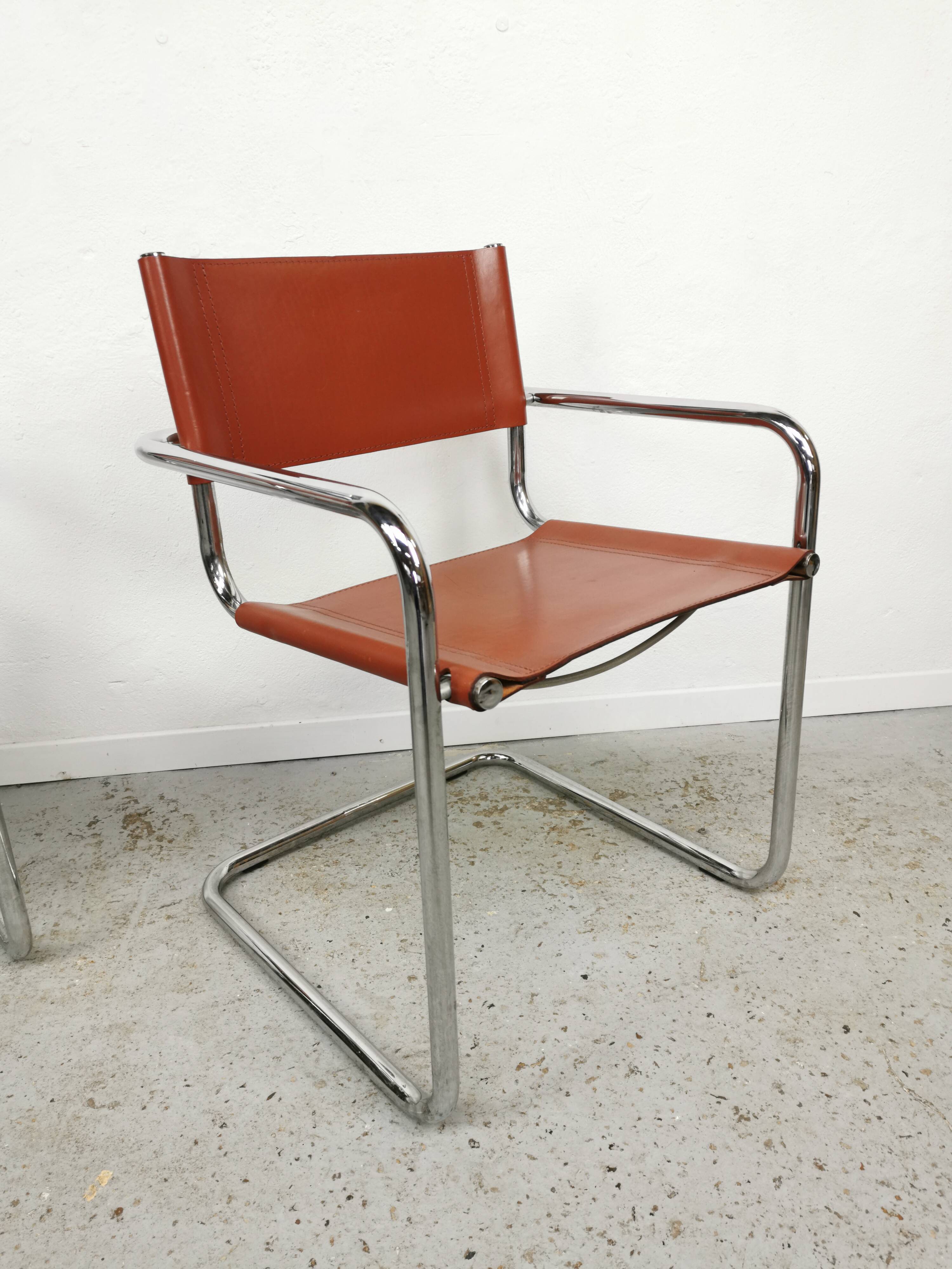 Vintage Bauhaus leather and chrome chair Mart Stam Matteo Grassi