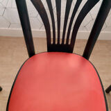 Set of 4 vintage bistro chairs in wenge beech and imitation red leather