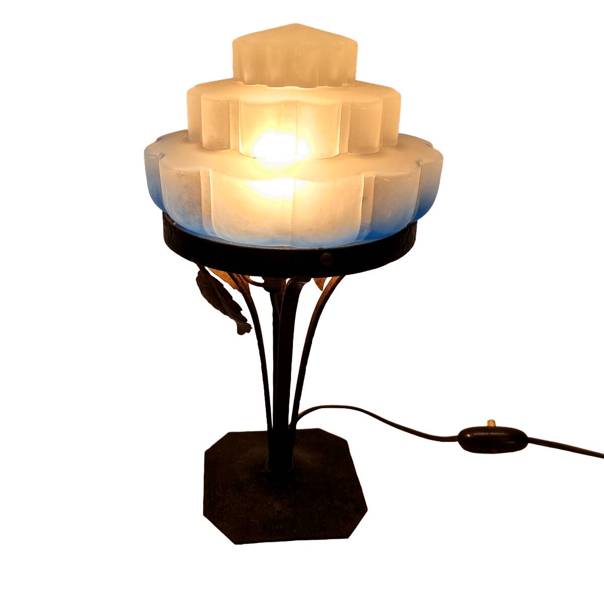 French Art Deco Lamp with Blue Shade, 1920/30s