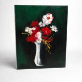 Large oil on canvas – Still life with red flowers – Vlaminck spirit –