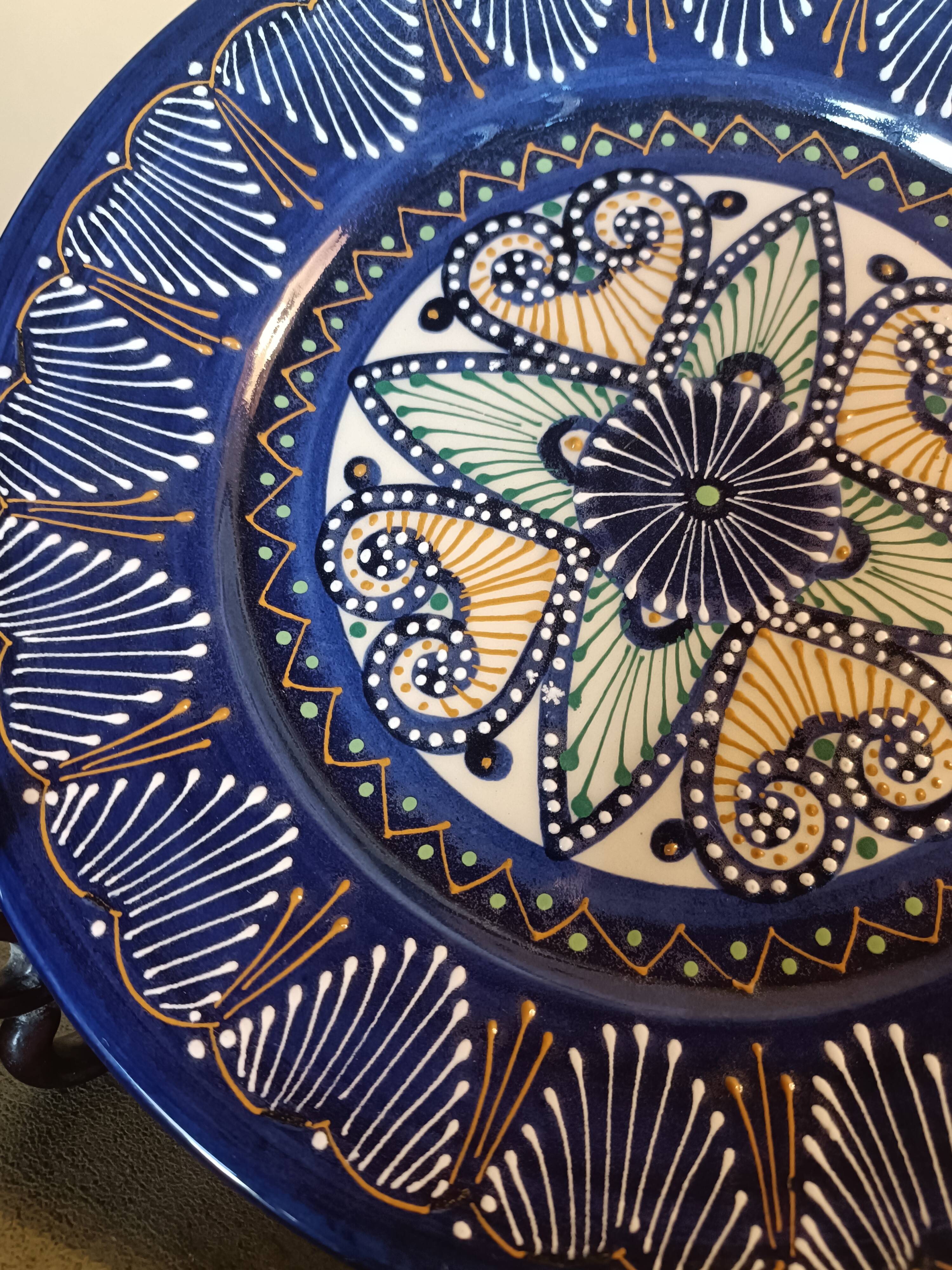 Two HB Quimper faience plates with pearl/embroidery decoration.