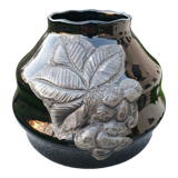 "Doyen" vase circa 1920-30 art deco in hyalite glass and tin in bunches of grapes