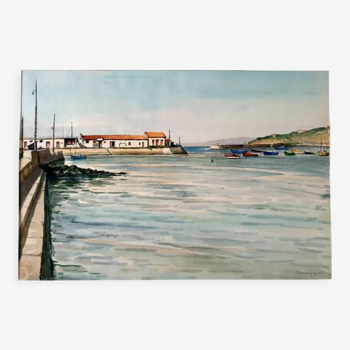 André Duculty (1912-1990), watercolor on paper "Port d'Hendaye?"  Signed lower right and dated