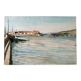 Aquarelle sur papier  "Port d'Hendaye?", signée en bas à droite et datée, André Duculty (1912-1990)