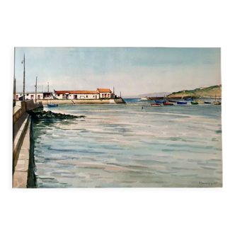 André Duculty (1912-1990), watercolor on paper "Port d'Hendaye?"  Signed lower right and dated
