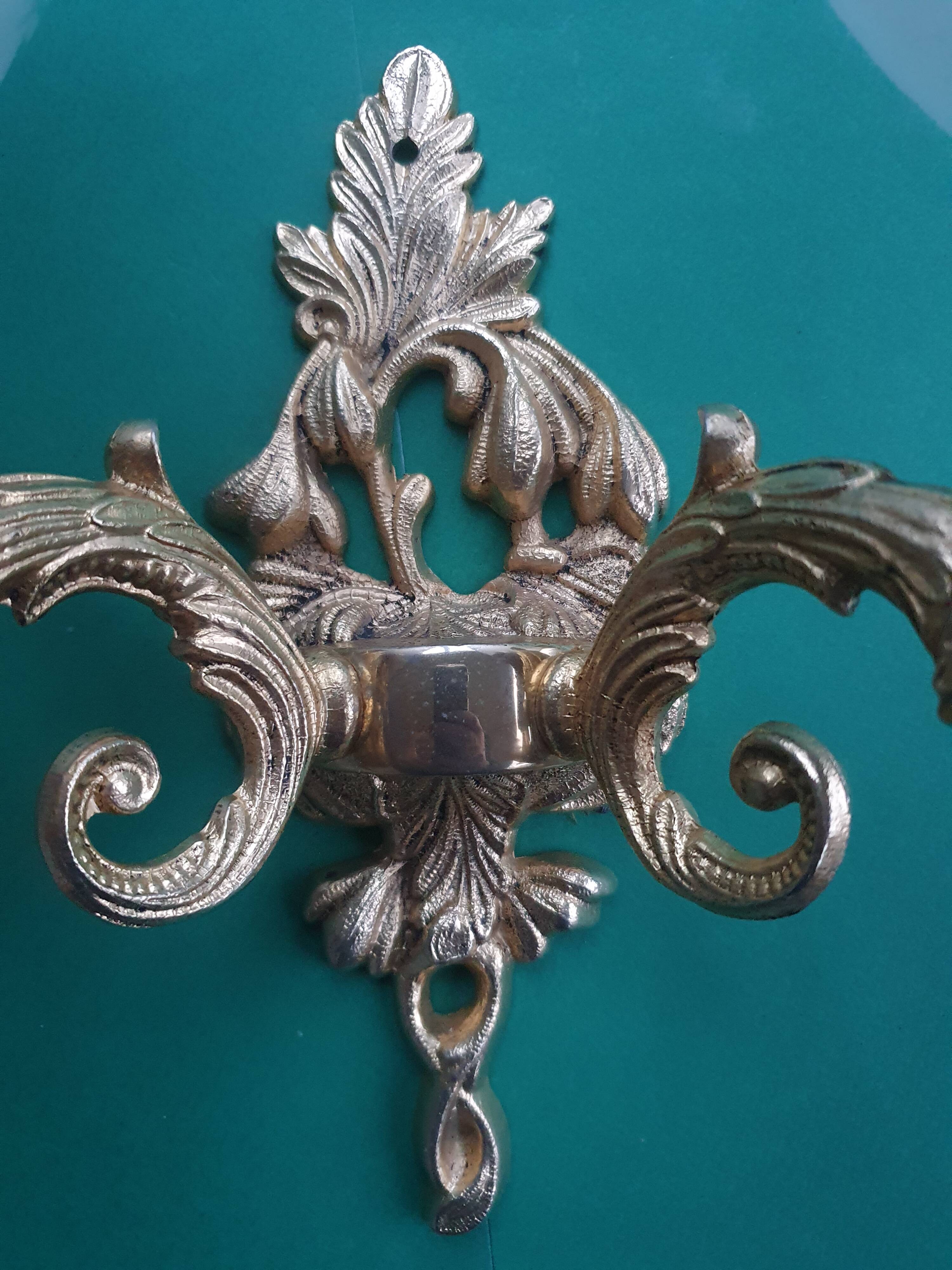 Pair of large double-light wall sconces in vintage brass and glass
