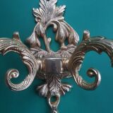 Pair of large double-light wall sconces in vintage brass and glass