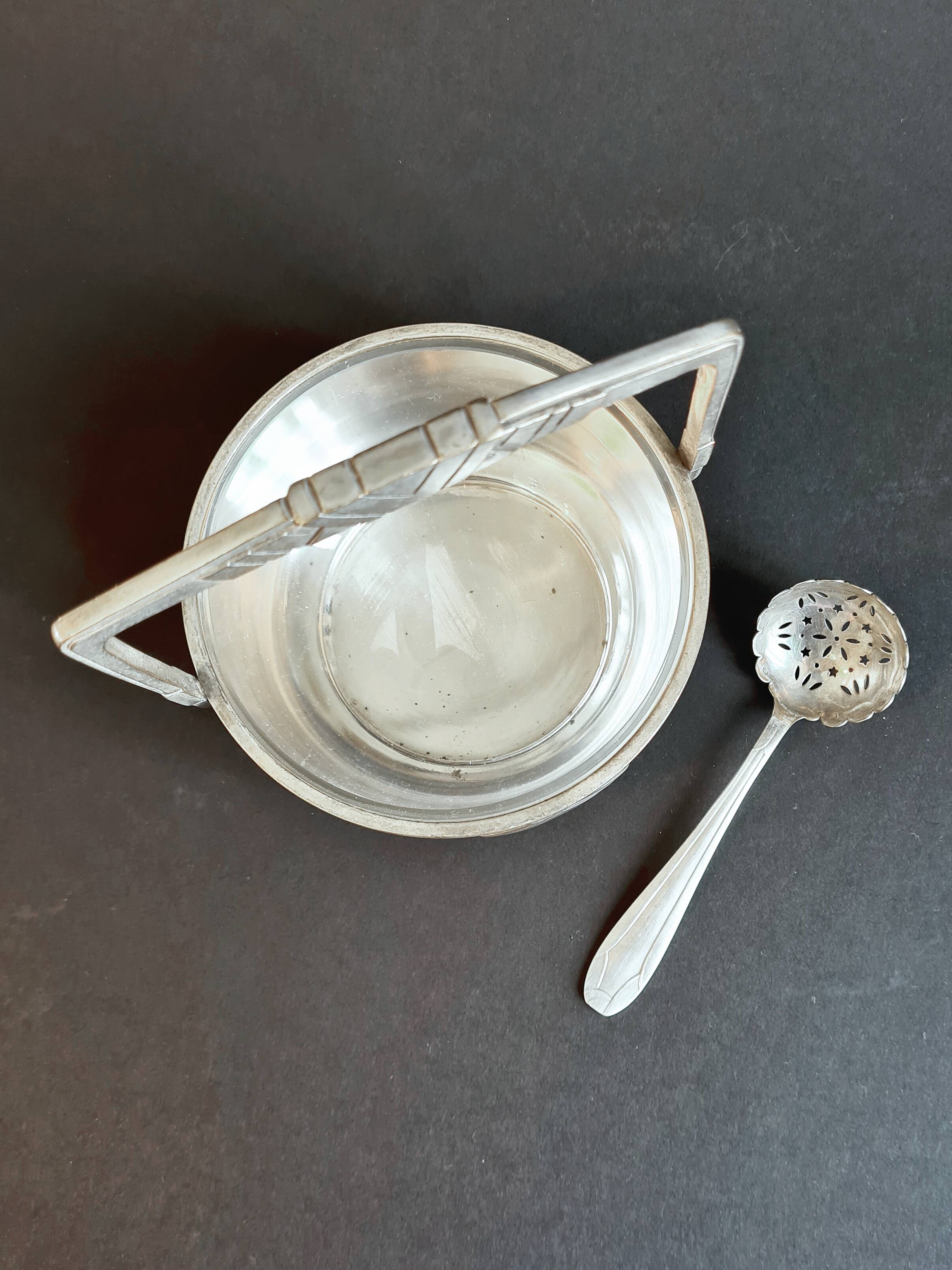 Art Deco silver-plated ice bucket + cocktail spoon