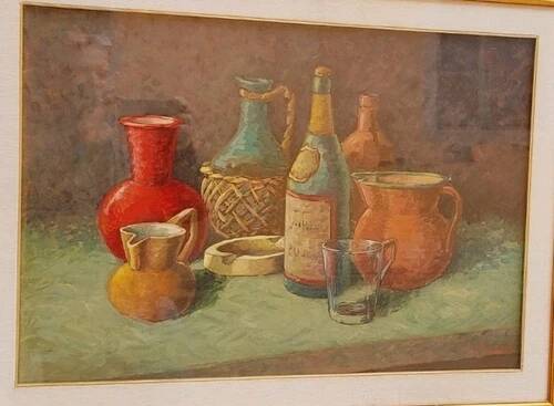 Dipinto Huile Sur Toile Nature Morte S. Piancaldi 50x70 Années 60/70