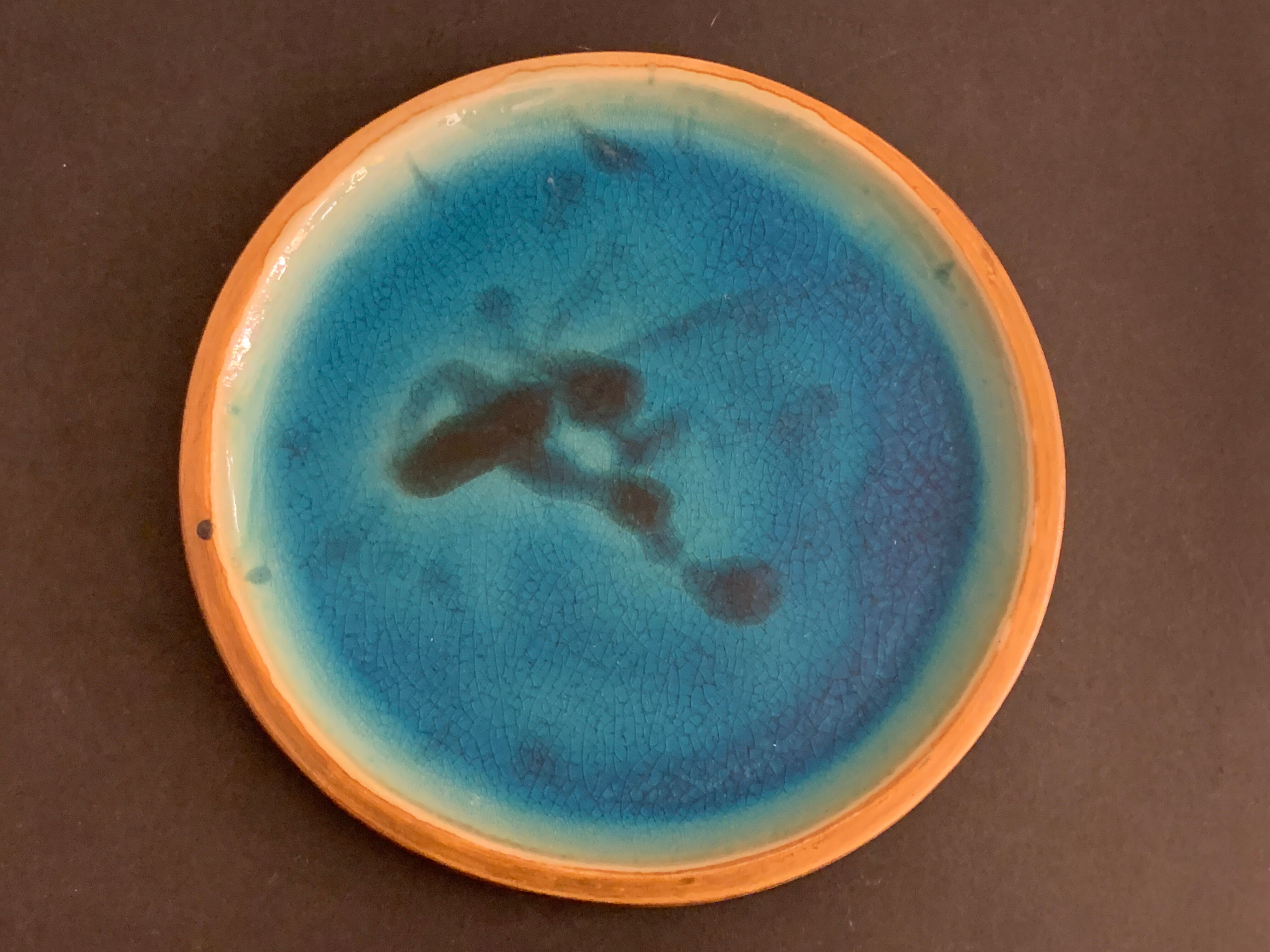 4 flat plates in blue enamelled ceramic La Poterie de la Colombe