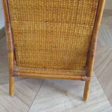 Semainier 6 tiroirs en bois, bambou et rotin tressé, années 60