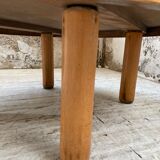 Round coffee table white ceramic and wood