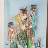 Peinture à l'huile sur toile nando da pistoia, clowns des années 60