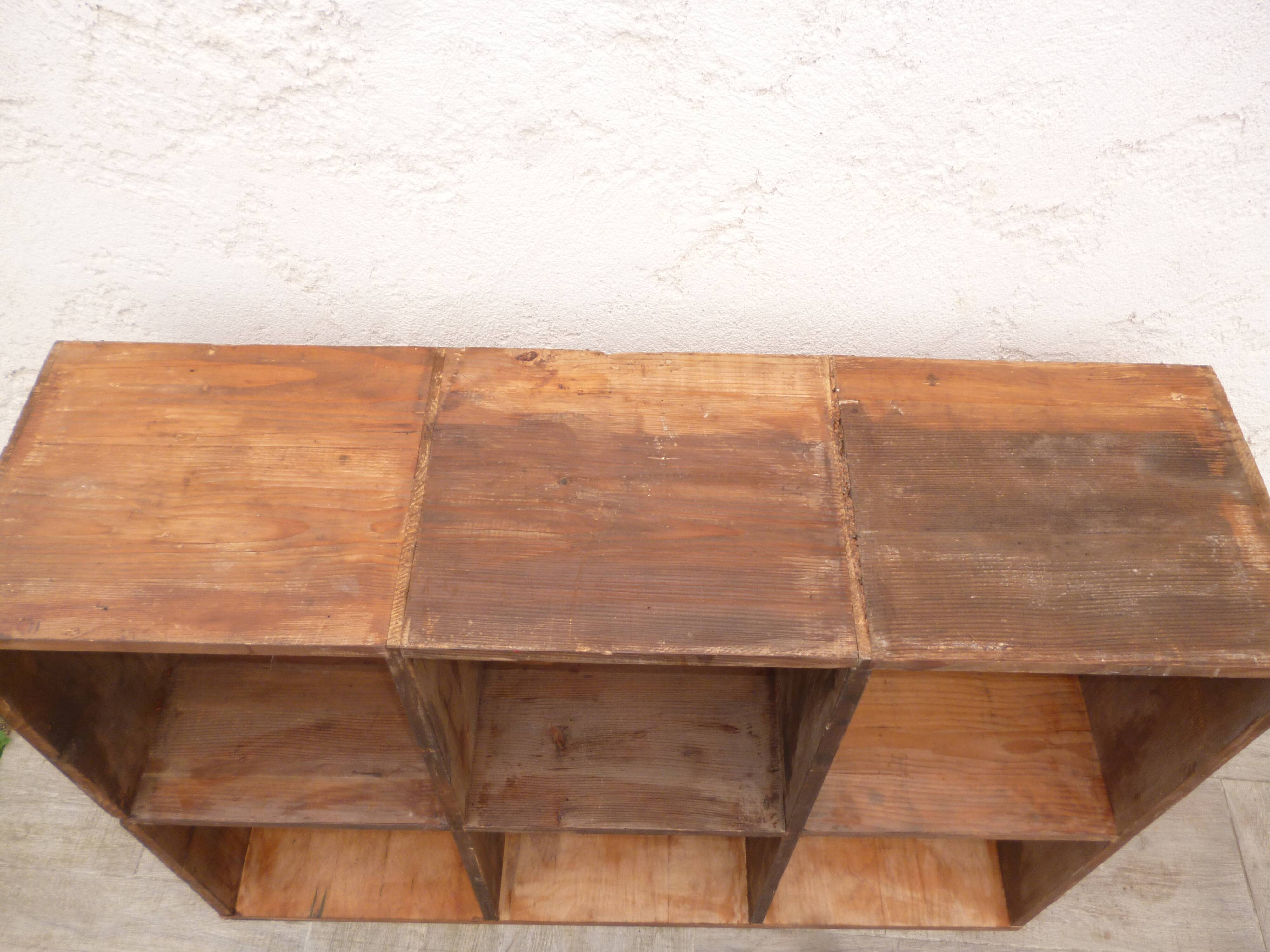 Shelves with vintage wooden lockers