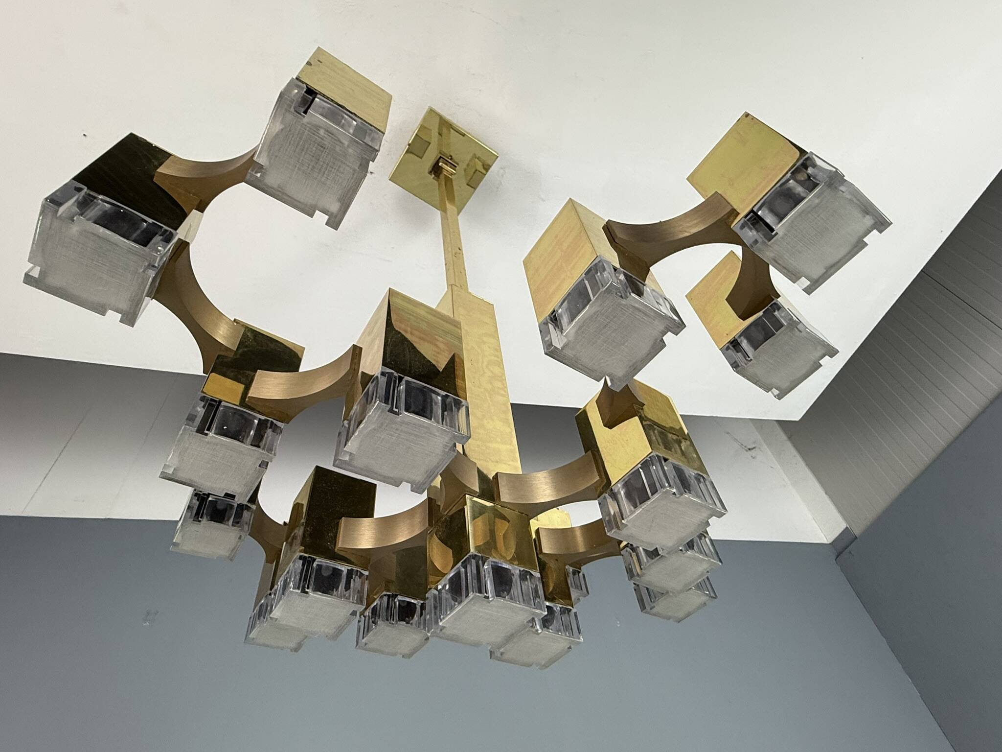 Lustre cubique Sciolari, 17 lumières, Italie des années 1970