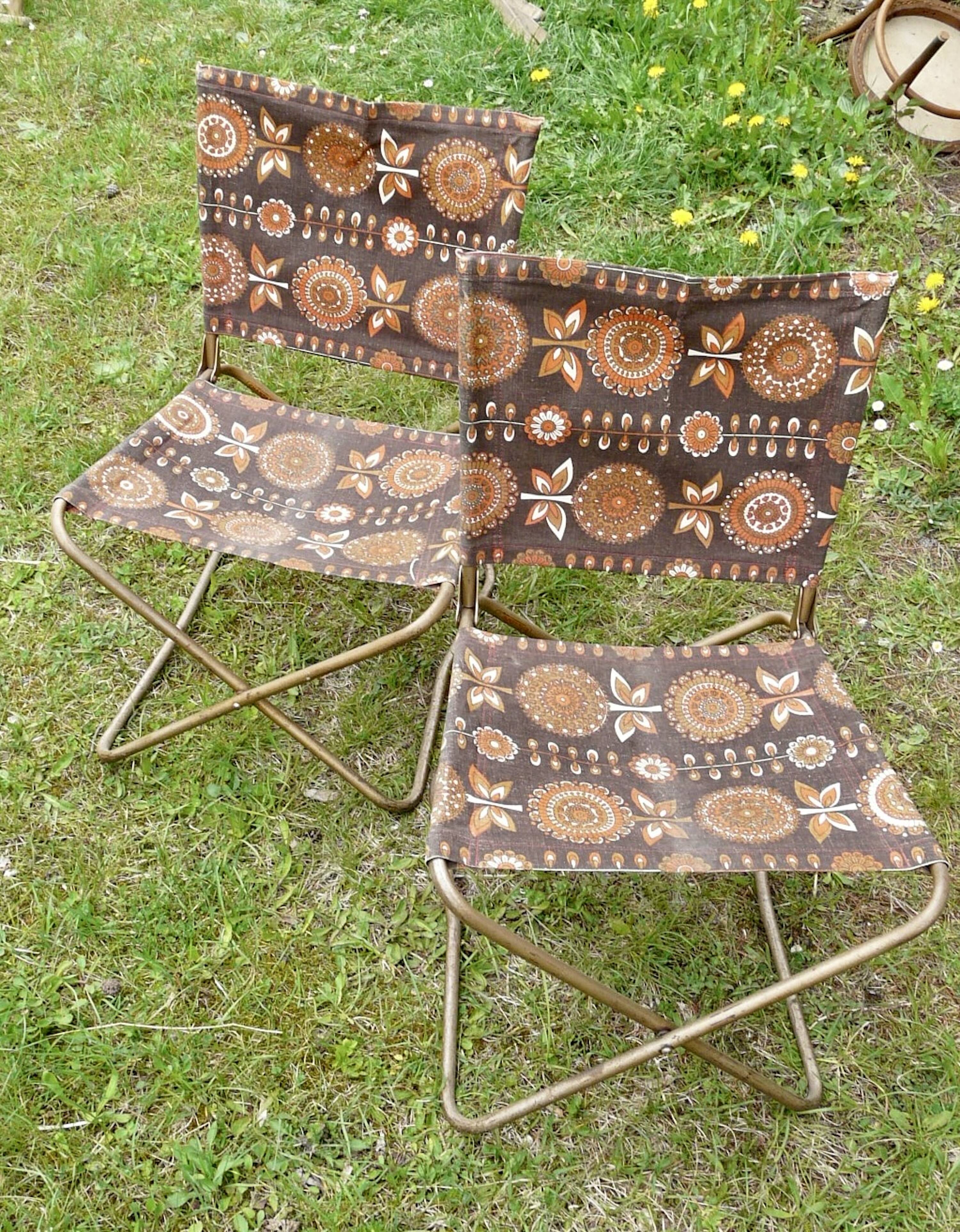 Paire de chaises pliantes Chantazur vintage 1960 - Chaises de jardin toile