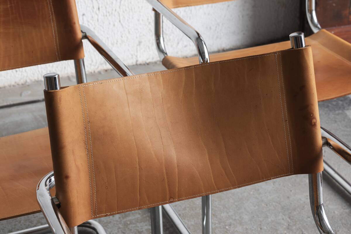 Set of 4 tubular dining chairs in Bauhaus style, in the manner of Marcel Breuer, 1970s