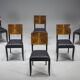 Art Deco French Walnut & Burl Dining Set, 1930s, Set of 7