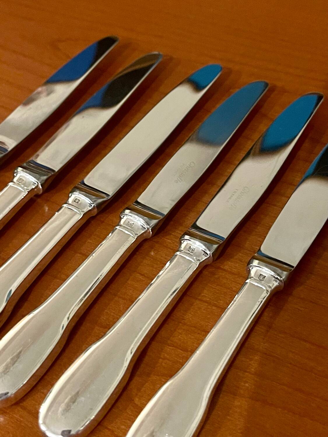 6 Christofle Cluny knives 19.5 cm for dessert, cheese, dessert, good condition