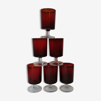 Set of 6 glasses red vintage 70