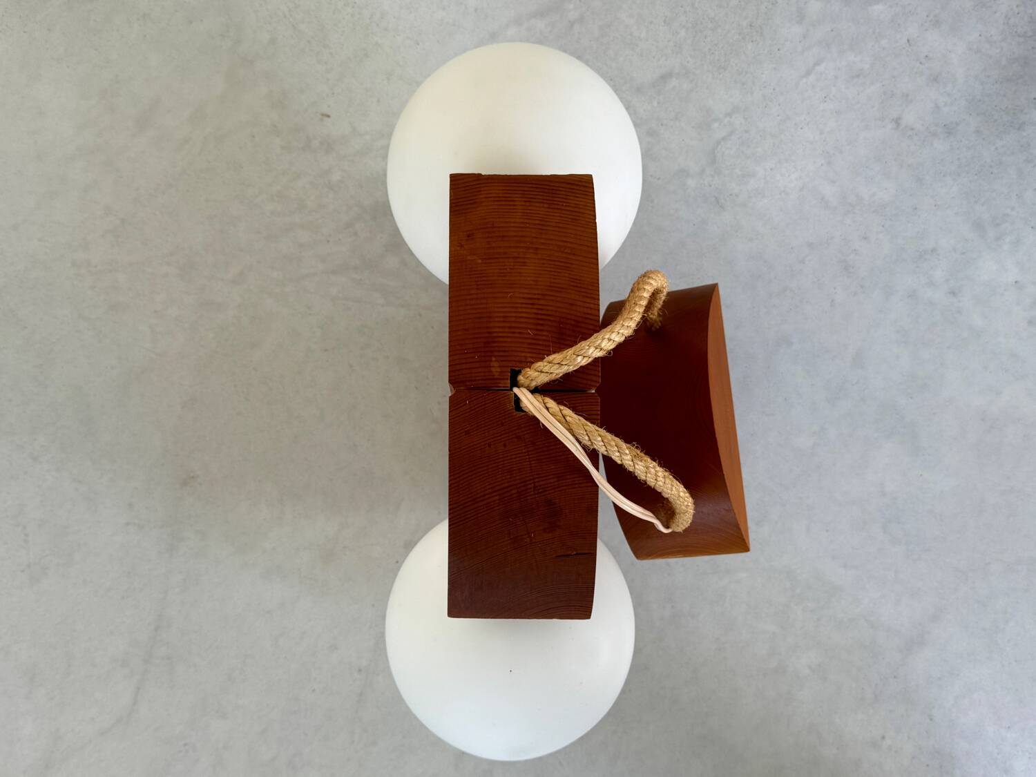 Scandinavian design chandelier pendant, rope, opaline and pine, from the 1980s