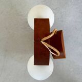 Scandinavian design chandelier pendant, rope, opaline and pine, from the 1980s