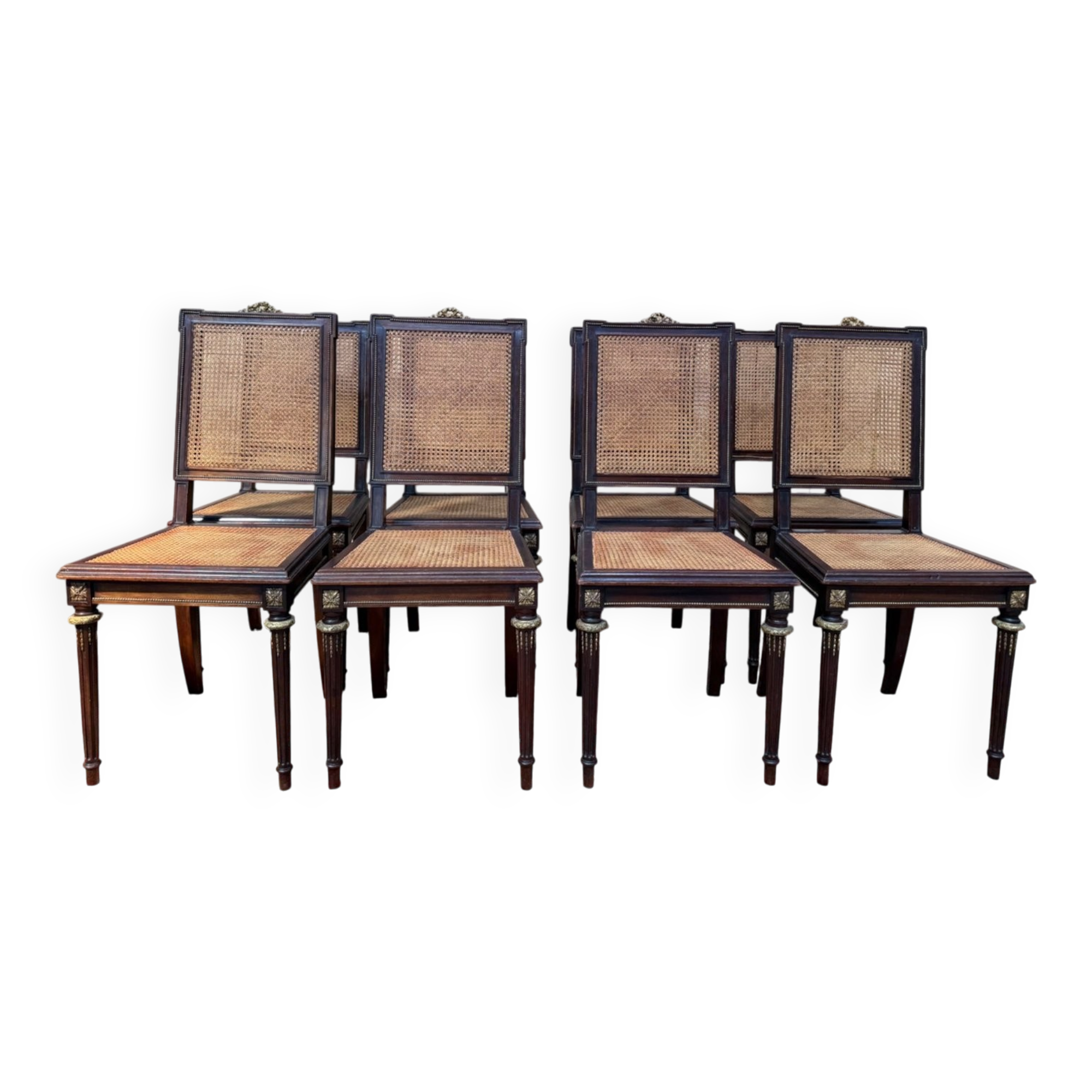Set of 8 chairs in Louis XVI style – Solid mahogany & gilded bronze