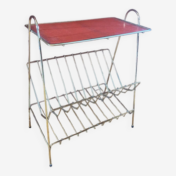 Magazine rack, bedside table, perforated metal table, vintage.