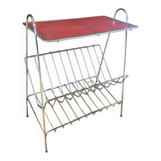 Magazine rack, bedside table, perforated metal table, vintage.